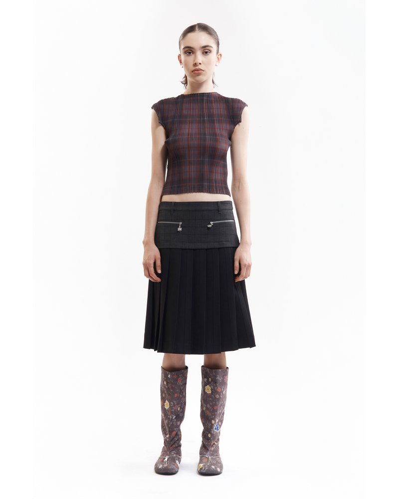 BODHI PLEATED TOP (Women) -GREY/CHECK-