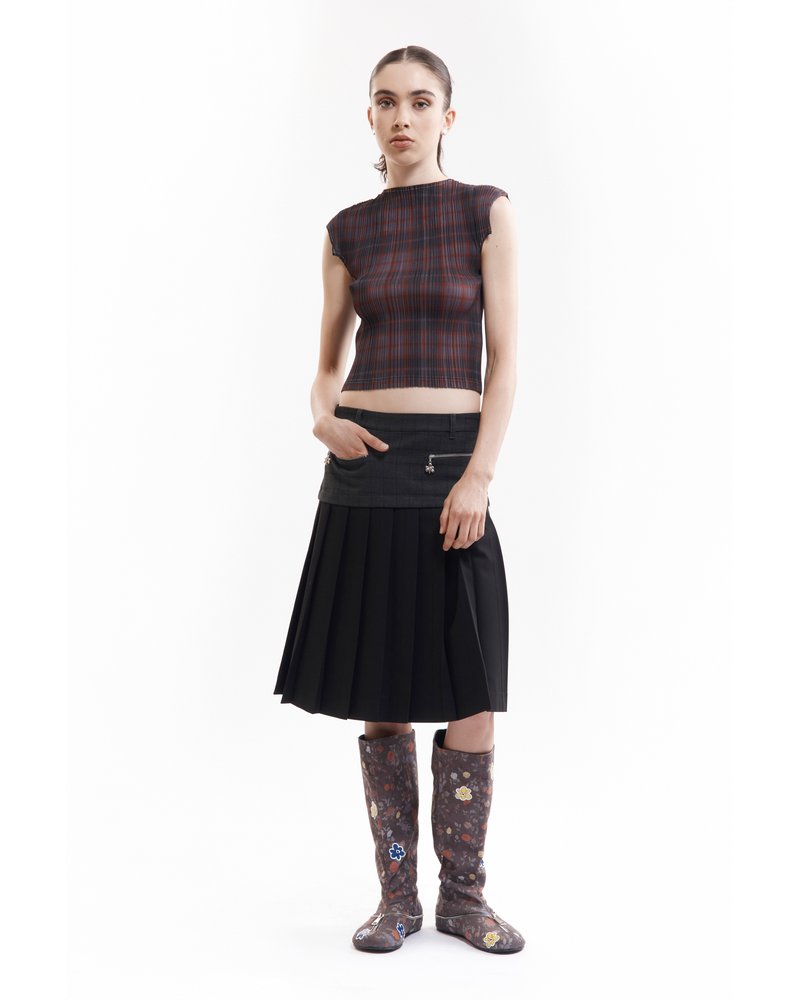 BODHI PLEATED TOP (Women) -GREY/CHECK-