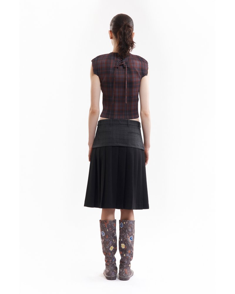 BODHI PLEATED TOP (Women) -GREY/CHECK-