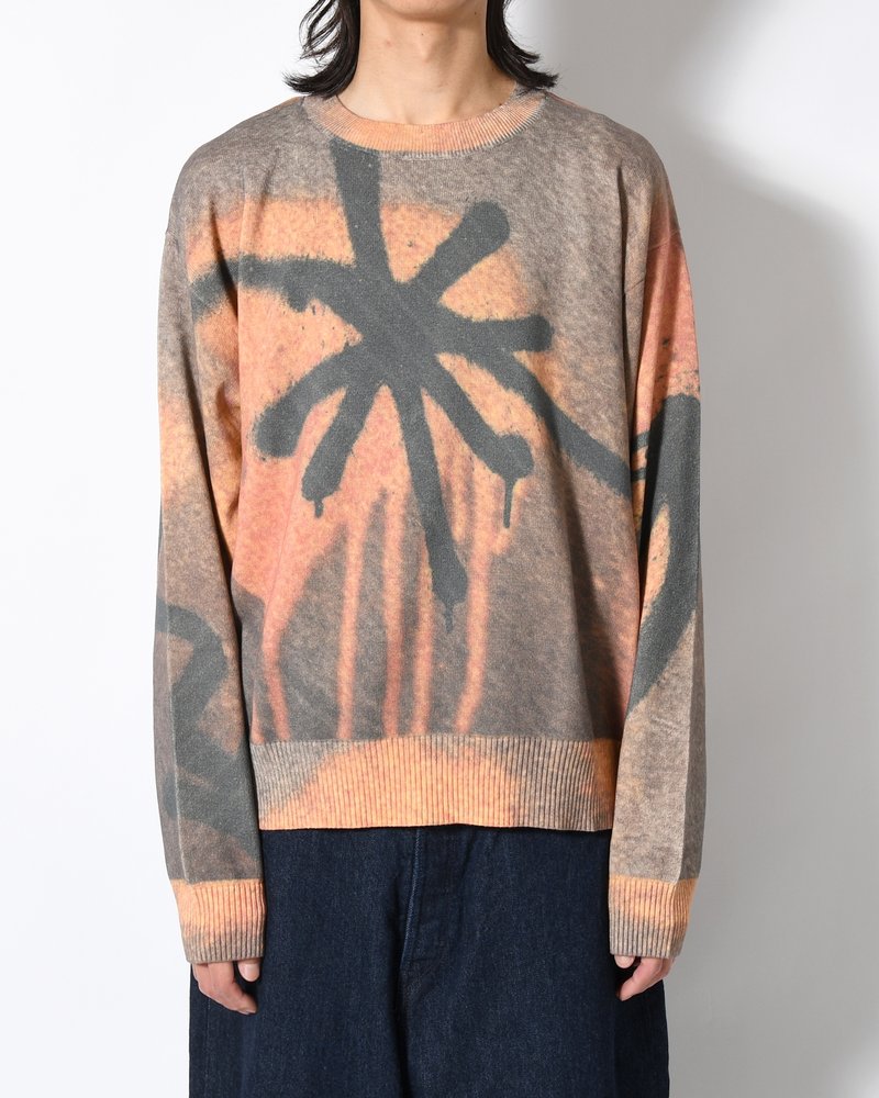 GETTING OVER PRINTED KNIT CREWNECK -MULTI-