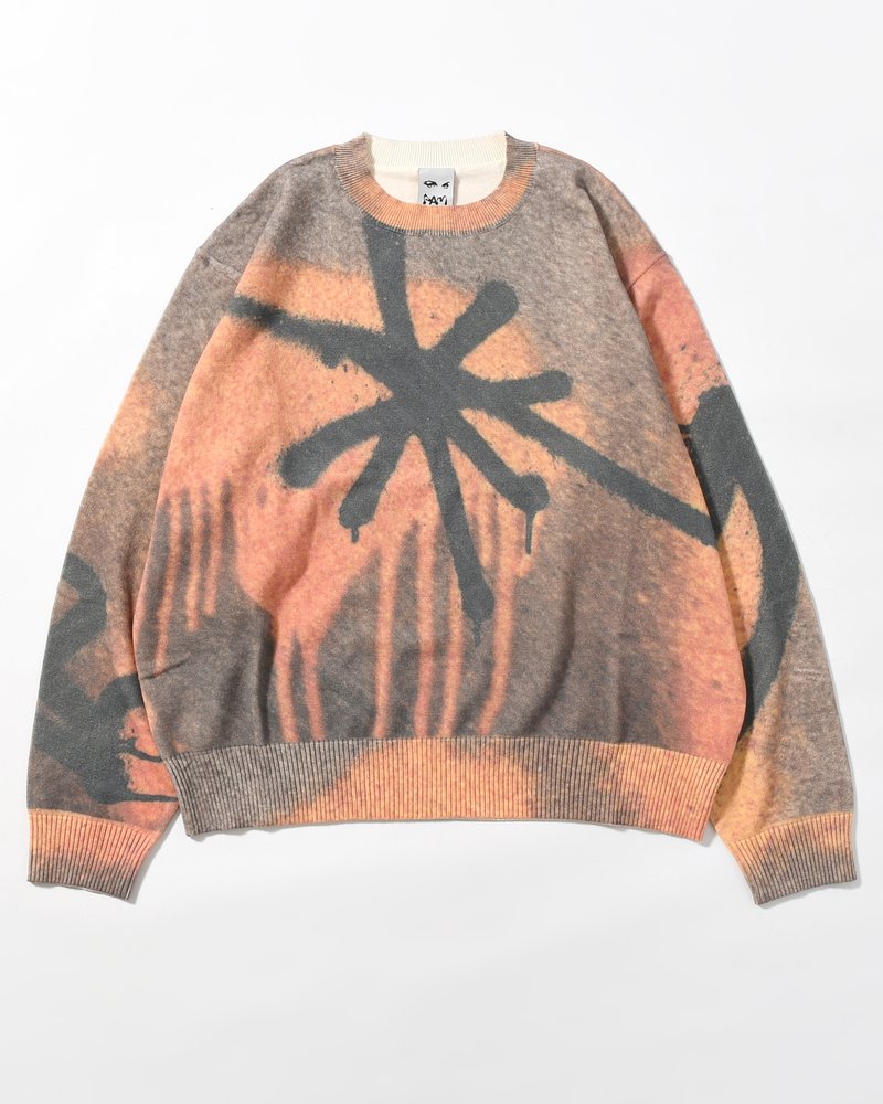 GETTING OVER PRINTED KNIT CREWNECK -MULTI-