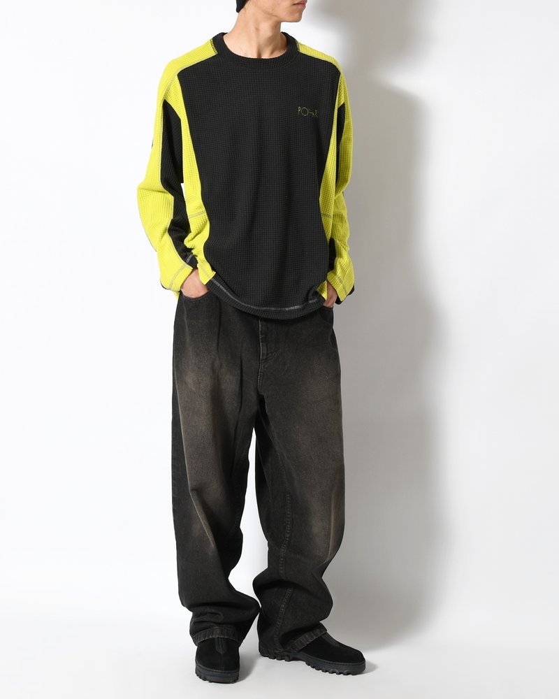 GRID FLEECE SWEATER -BLACK/CHARTREUSE-