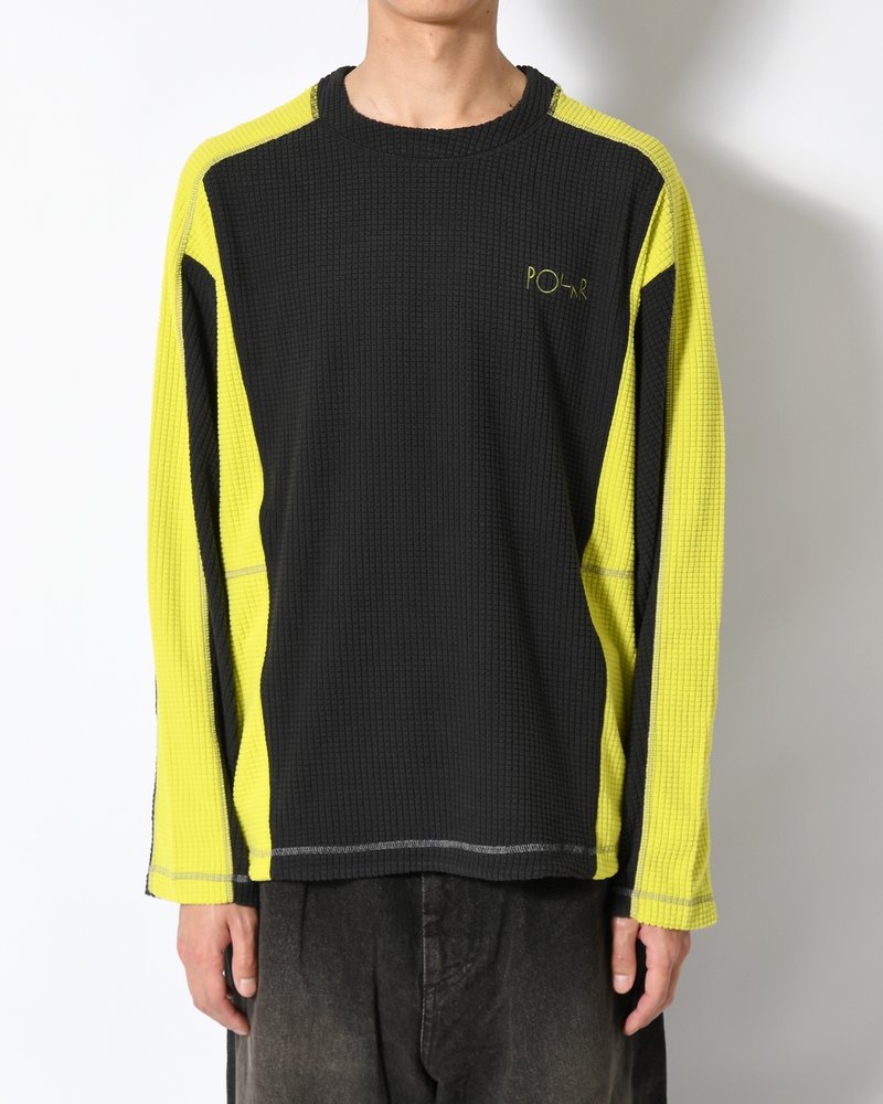 GRID FLEECE SWEATER -BLACK/CHARTREUSE-