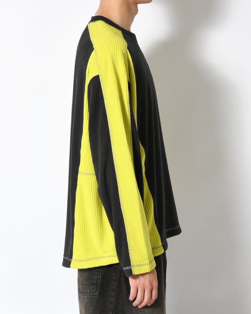 GRID FLEECE SWEATER -BLACK/CHARTREUSE-