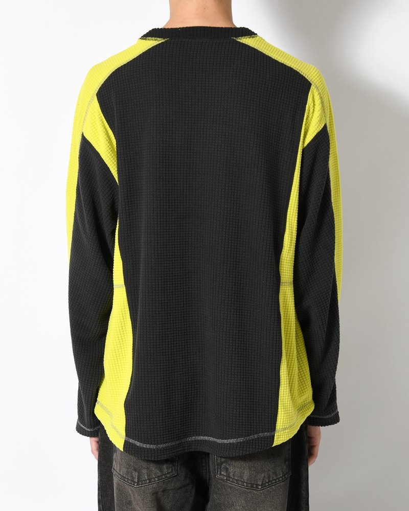 GRID FLEECE SWEATER -BLACK/CHARTREUSE-