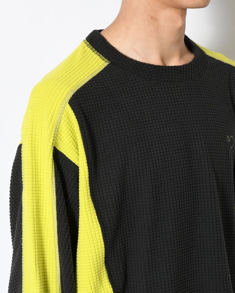 GRID FLEECE SWEATER -BLACK/CHARTREUSE-