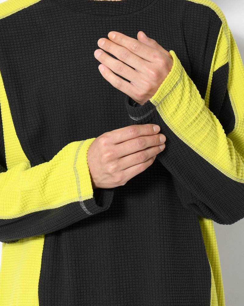 GRID FLEECE SWEATER -BLACK/CHARTREUSE-