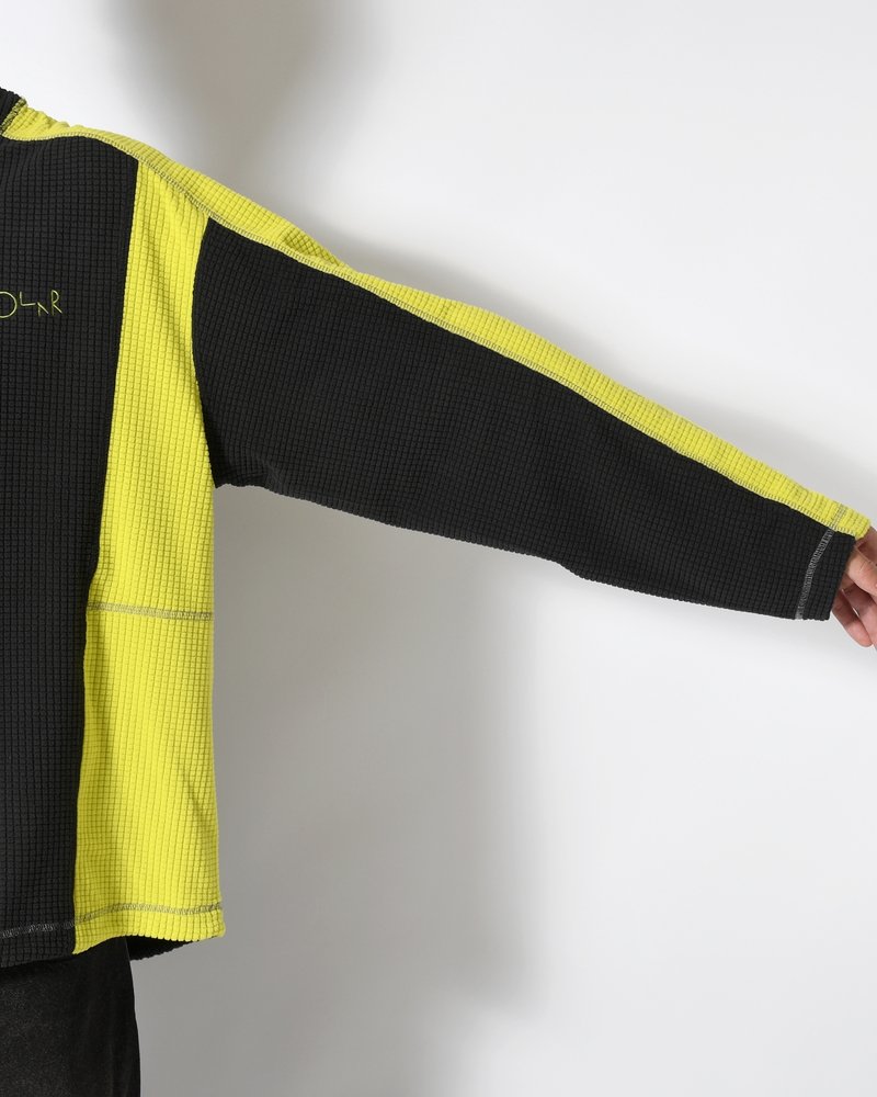 GRID FLEECE SWEATER -BLACK/CHARTREUSE-