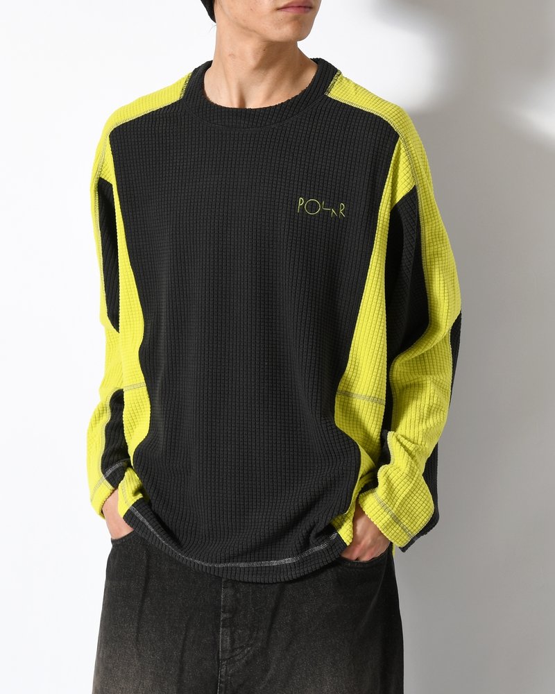 GRID FLEECE SWEATER -BLACK/CHARTREUSE-