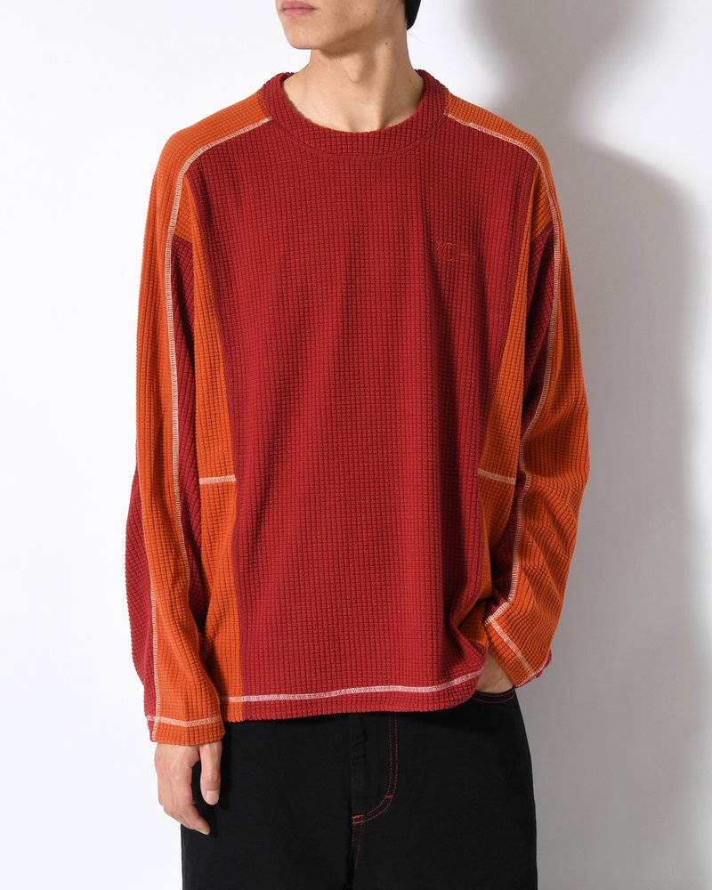GRID FLEECE SWEATER -RED/ORANGE-