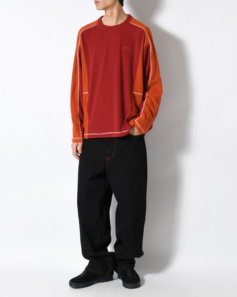 GRID FLEECE SWEATER -RED/ORANGE-