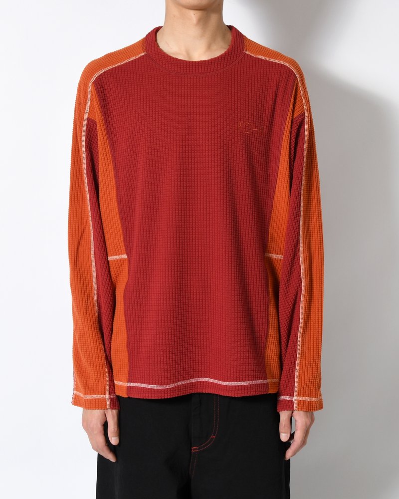 GRID FLEECE SWEATER -RED/ORANGE-
