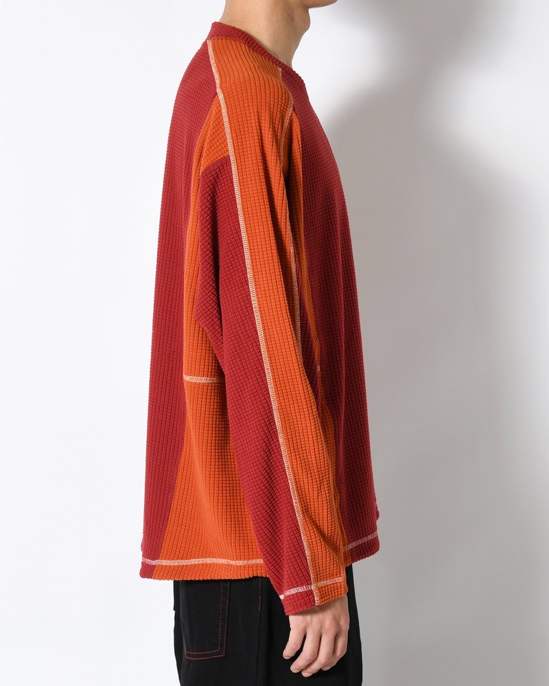 GRID FLEECE SWEATER -RED/ORANGE-