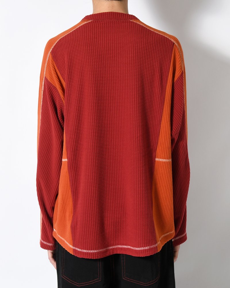 GRID FLEECE SWEATER -RED/ORANGE-