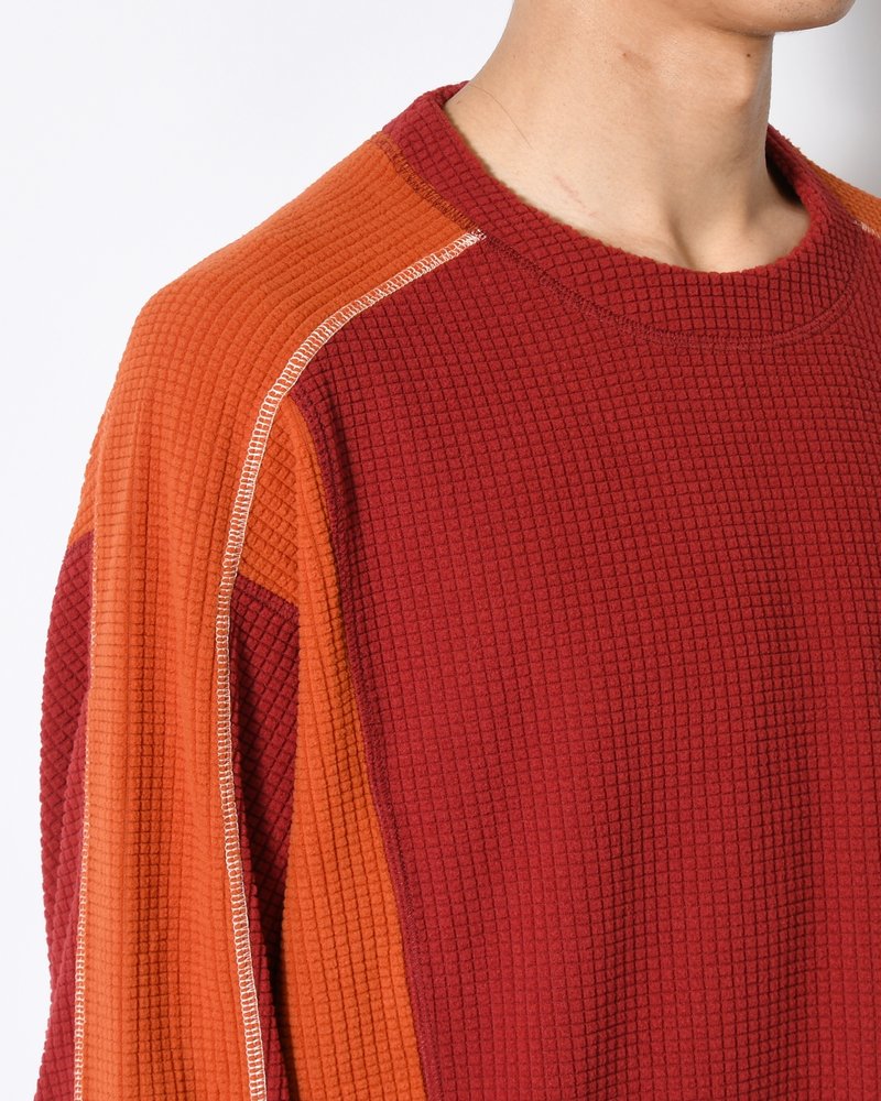 GRID FLEECE SWEATER -RED/ORANGE-