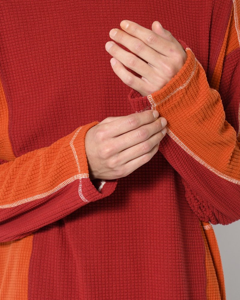 GRID FLEECE SWEATER -RED/ORANGE-