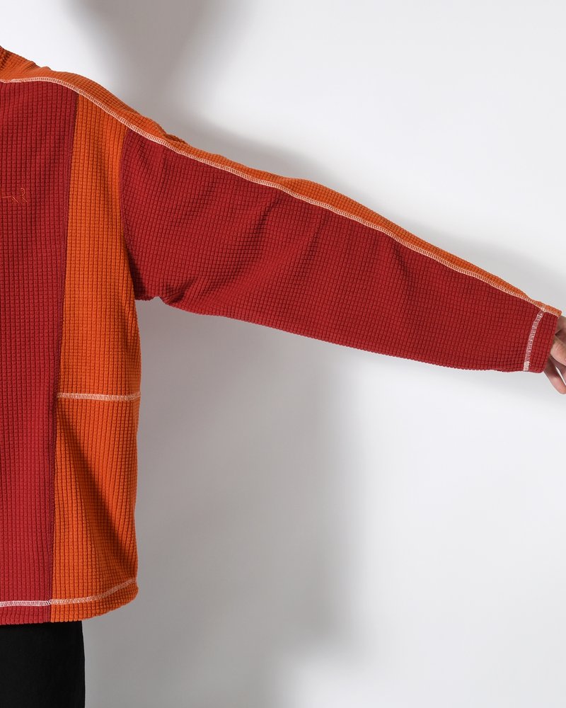 GRID FLEECE SWEATER -RED/ORANGE-