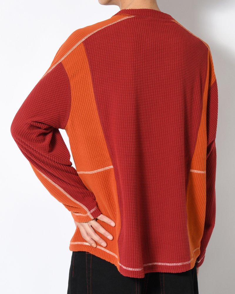 GRID FLEECE SWEATER -RED/ORANGE-