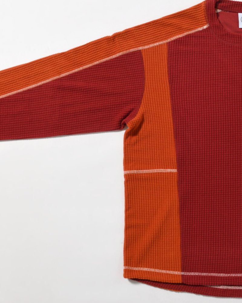 GRID FLEECE SWEATER -RED/ORANGE-