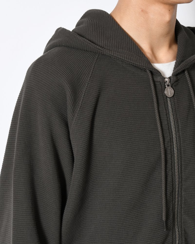 WAFFLE ZIP HOODIE -DIRTY BLACK-