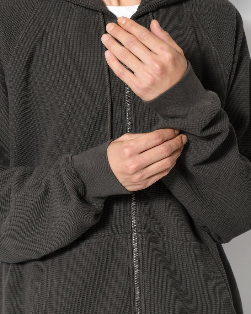 WAFFLE ZIP HOODIE -DIRTY BLACK-