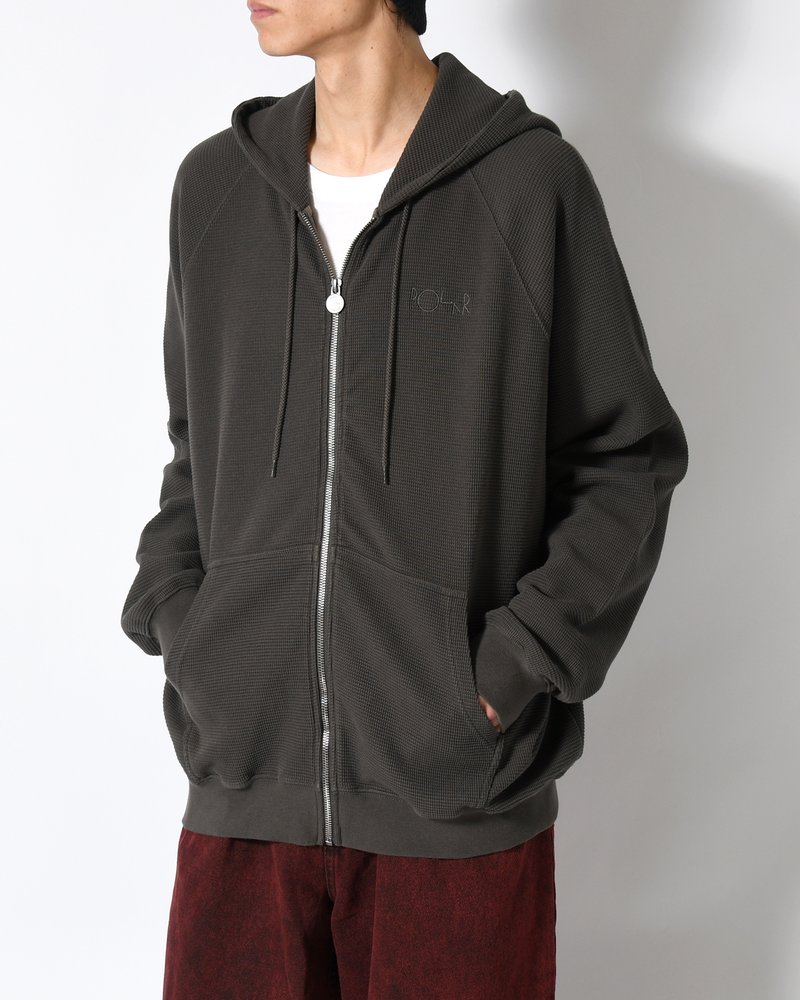 WAFFLE ZIP HOODIE -DIRTY BLACK-