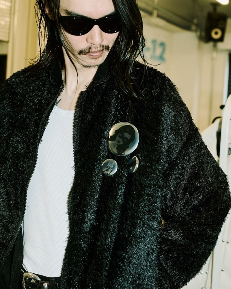 SHEER FUR RIB JACKET -black-