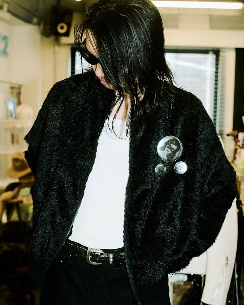 SHEER FUR RIB JACKET -black-