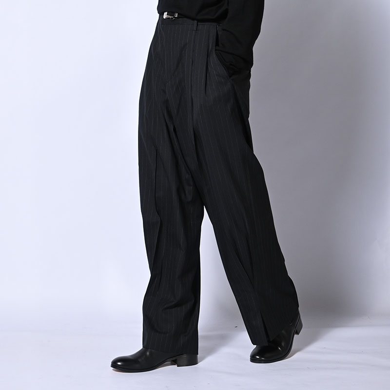 PLEATED STRIPE SUMMER WOOL PANTS -2.COLOR-