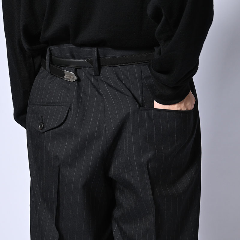 PLEATED STRIPE SUMMER WOOL PANTS -2.COLOR-