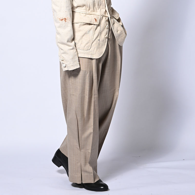 PLEATED STRIPE SUMMER WOOL PANTS -2.COLOR-