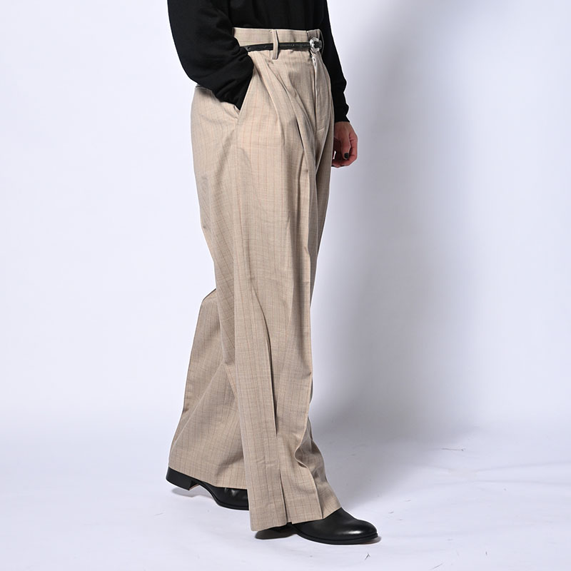 PLEATED STRIPE SUMMER WOOL PANTS -2.COLOR-