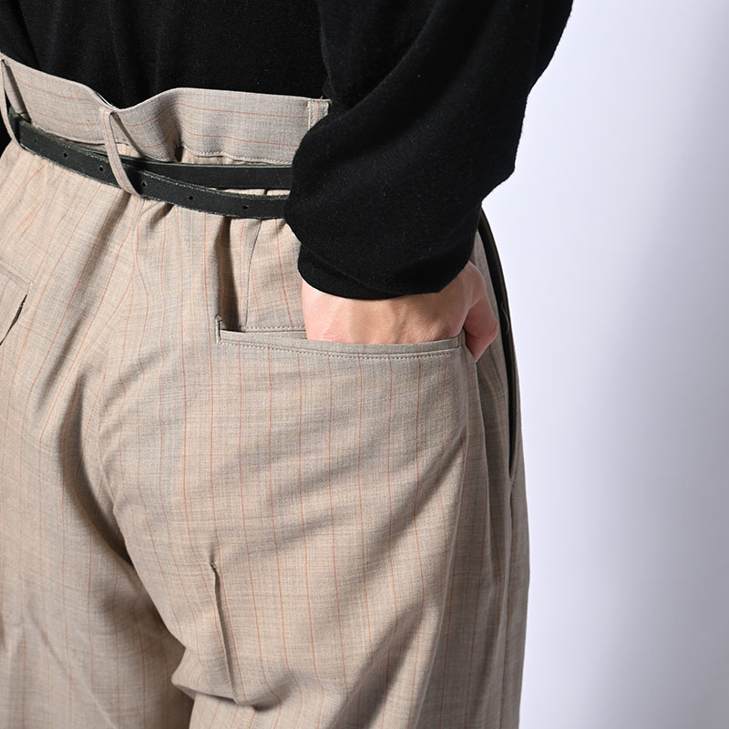 PLEATED STRIPE SUMMER WOOL PANTS -2.COLOR-