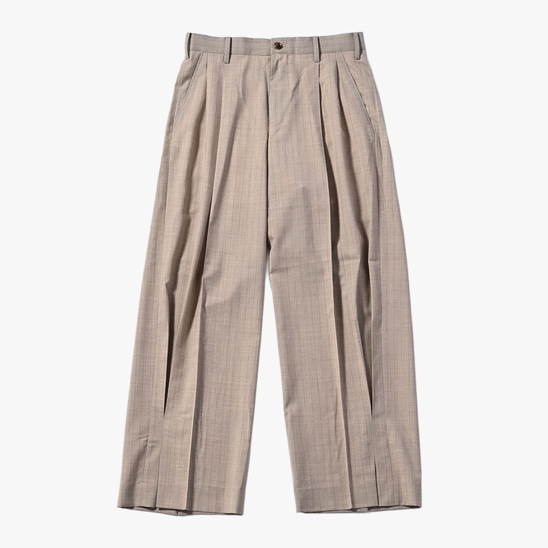 PLEATED STRIPE SUMMER WOOL PANTS -2.COLOR-(BEIGE)