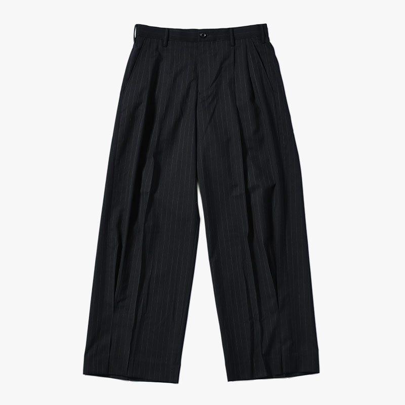 PLEATED STRIPE SUMMER WOOL PANTS -2.COLOR-(BLACK)