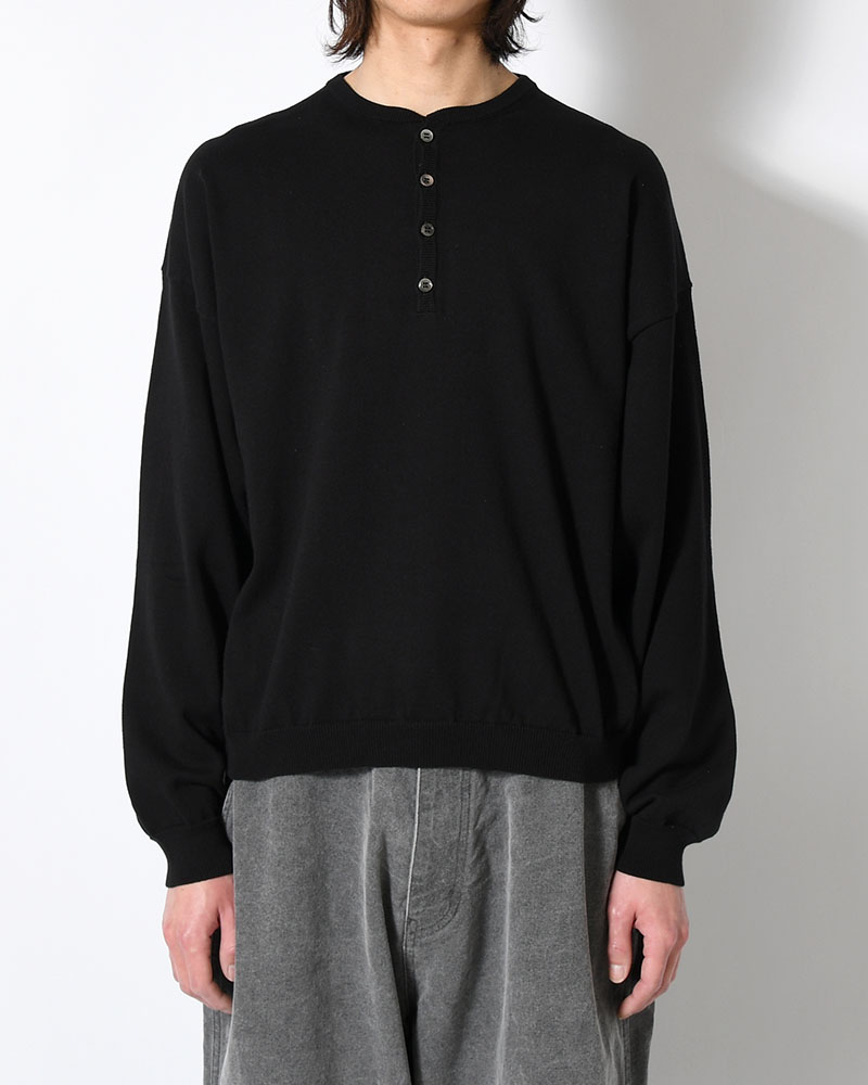 OLD MAN HENLEY NECK KNIT -BLACK-