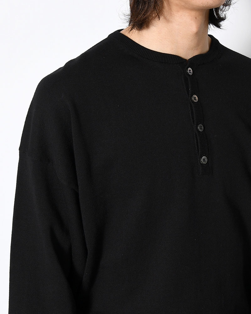 OLD MAN HENLEY NECK KNIT -BLACK-