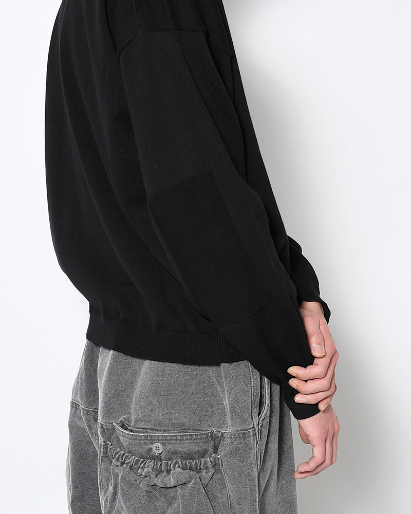 OLD MAN HENLEY NECK KNIT -BLACK-
