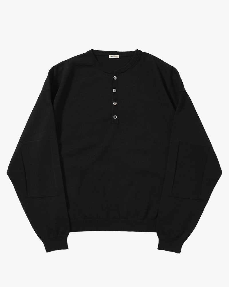 OLD MAN HENLEY NECK KNIT -BLACK-