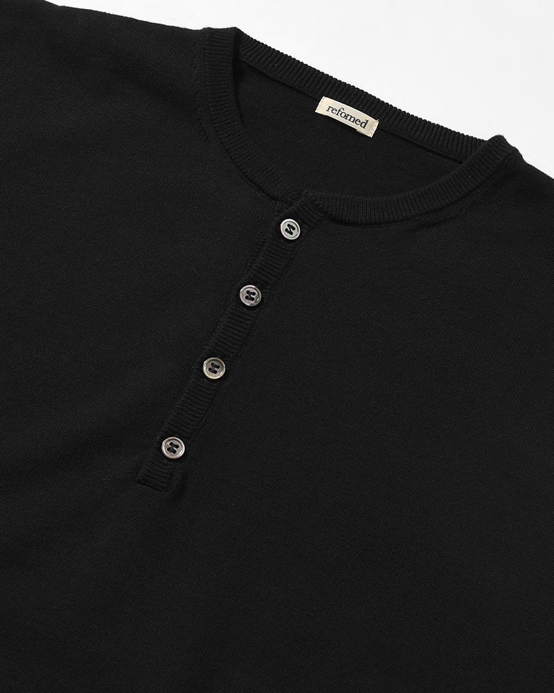 OLD MAN HENLEY NECK KNIT -BLACK-