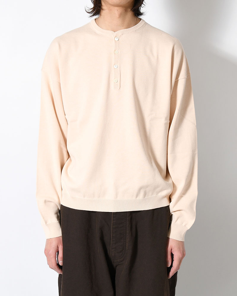 OLD MAN HENLEY NECK KNIT -BEIGE-