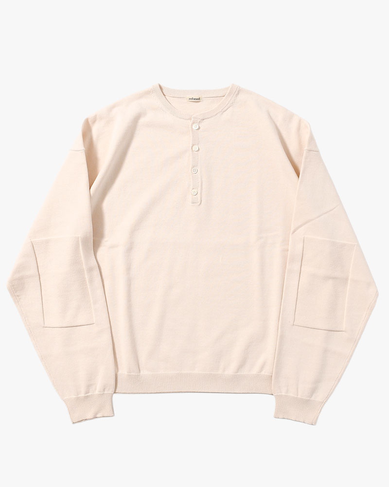 OLD MAN HENLEY NECK KNIT -BEIGE-