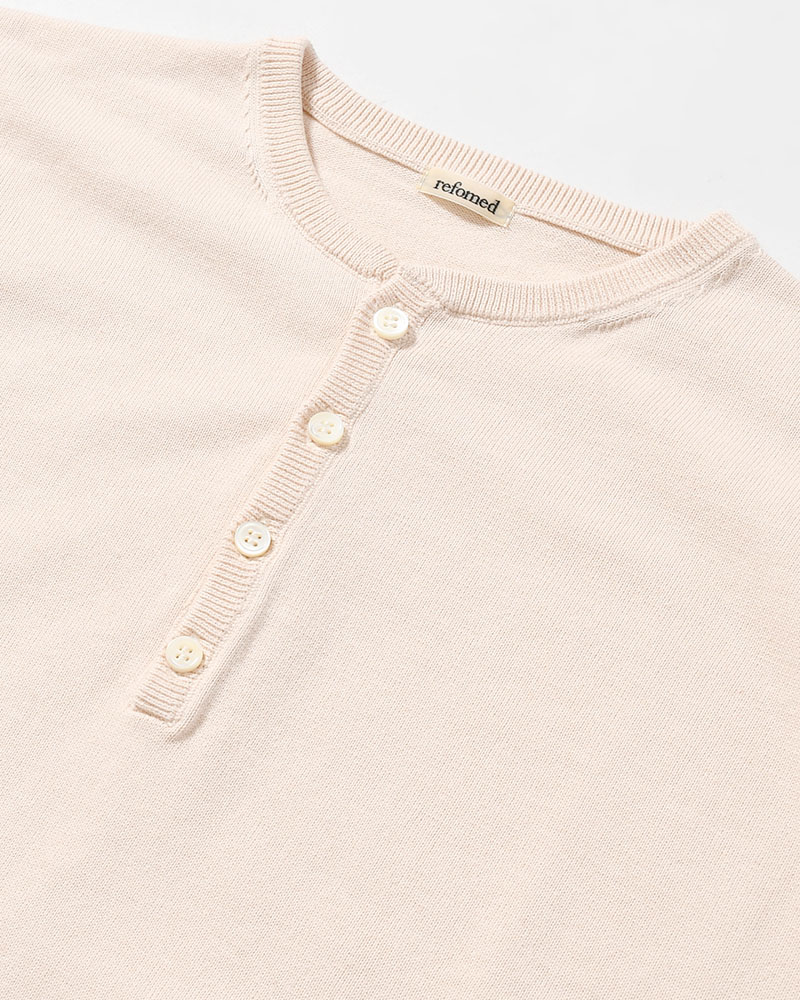 OLD MAN HENLEY NECK KNIT -BEIGE-