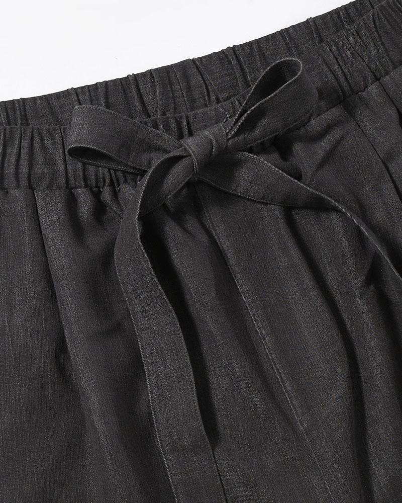VISCOSE DENIM TUCK PT -BLACK-