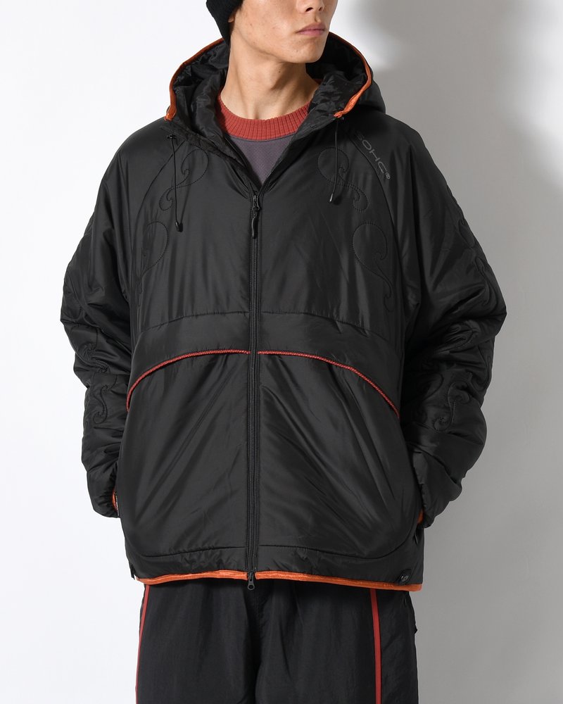 QUILTED DETAIL PUFFER JACKET -BLACK-