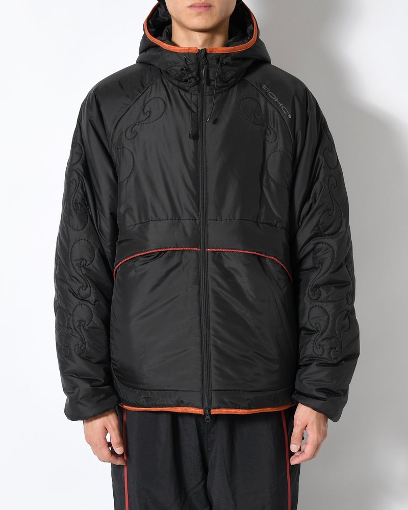 QUILTED DETAIL PUFFER JACKET -BLACK-