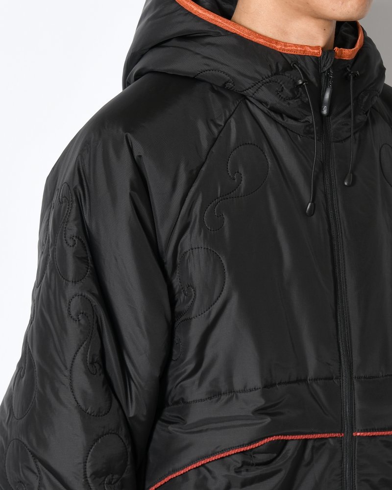 QUILTED DETAIL PUFFER JACKET -BLACK-