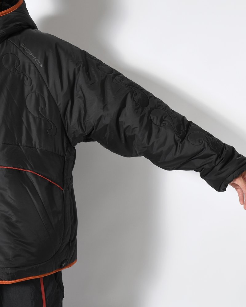 QUILTED DETAIL PUFFER JACKET -BLACK-
