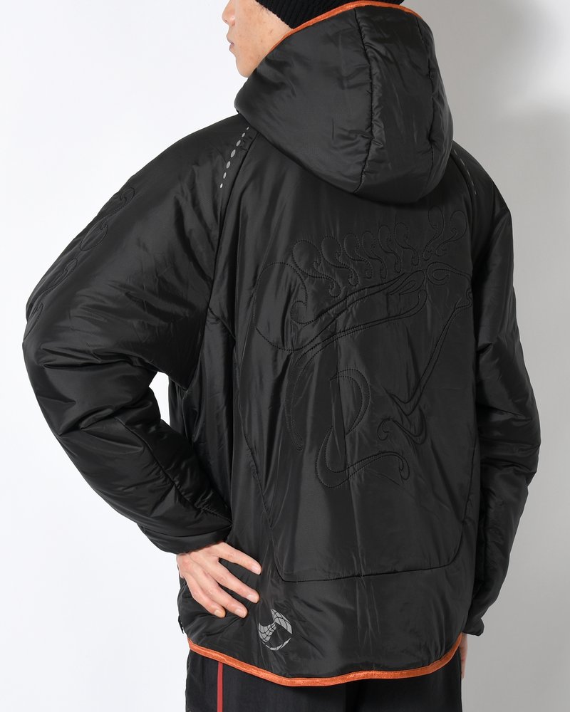 QUILTED DETAIL PUFFER JACKET -BLACK-