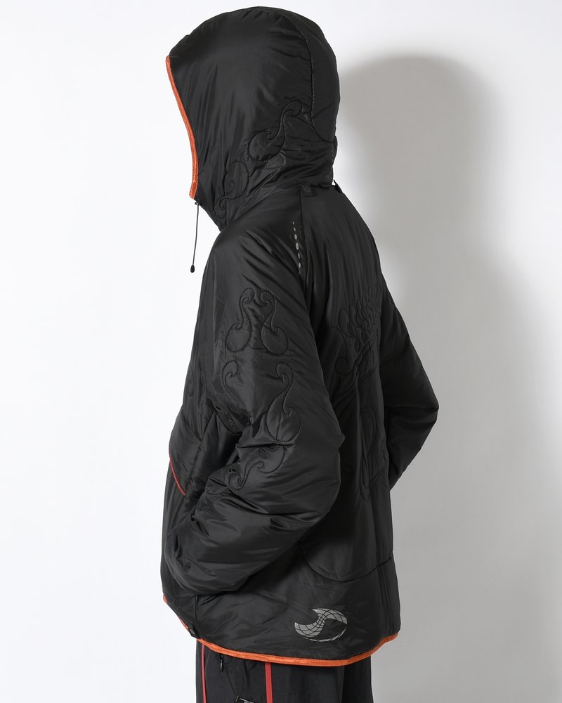 QUILTED DETAIL PUFFER JACKET -BLACK-